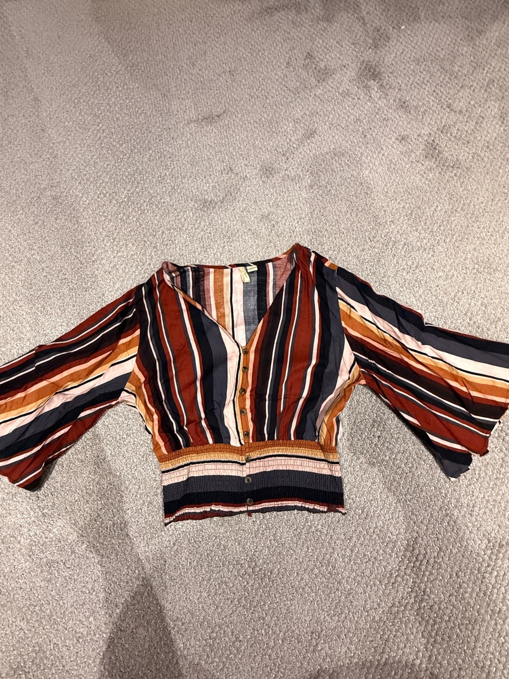Japna Rust Multi-Striped Button V-Neck Crop Top